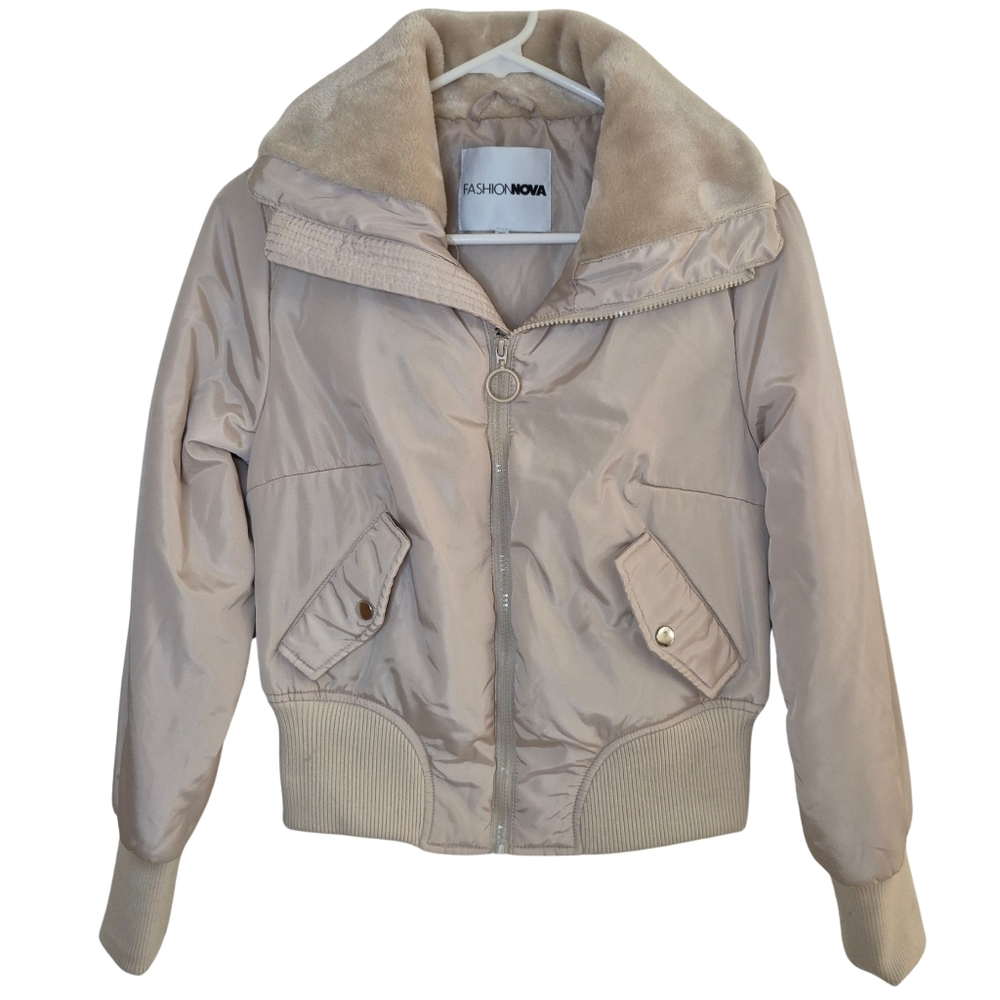 Fashion Nova Beige Bomber Jacket Size XS